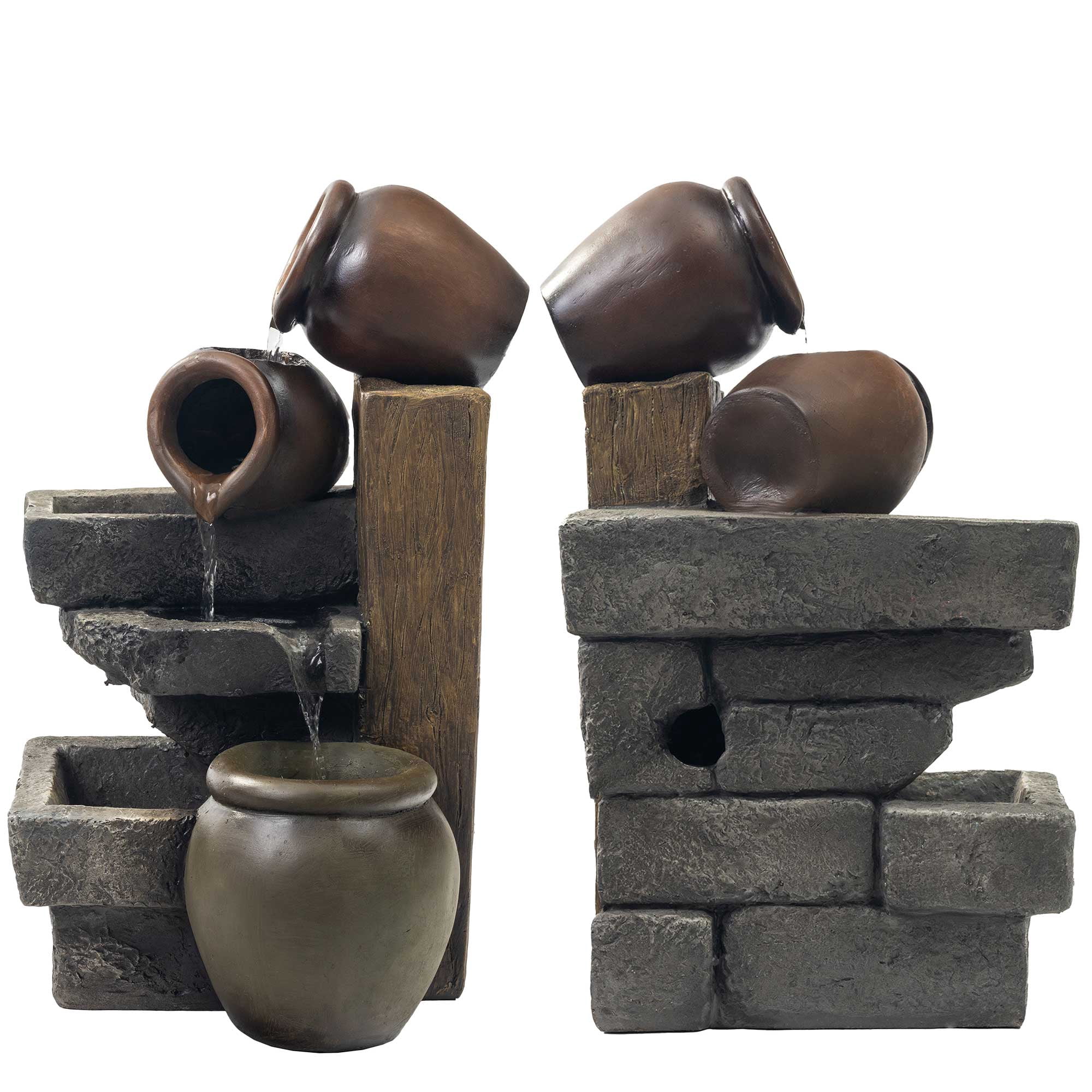 23.62" Outdoor Water Fountain, 4 Tiers Waterfall Fountain with Vintage Clay Pot Design, Indoor/Outdoor Floor Standing Water Feature for Garden, Patio