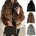 thumbnail image 3 of Women Thicken Warm Fluffy Hooded Coat Long Sleeve Faux Fur Jacket Outerwear, 3 of 8
