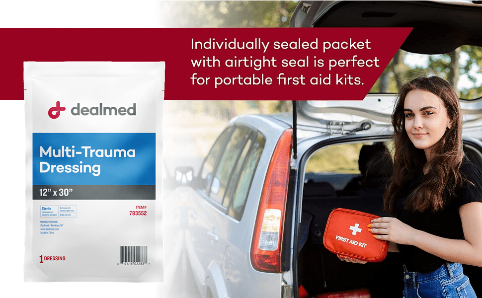 Dealmed 12" x 30" Multi-Trauma Dressing – Sterile Emergency Oversized Pad, Superior Absorbency, Protection and Padding, Wound Care Product for First Aid Kit (Case of 25)