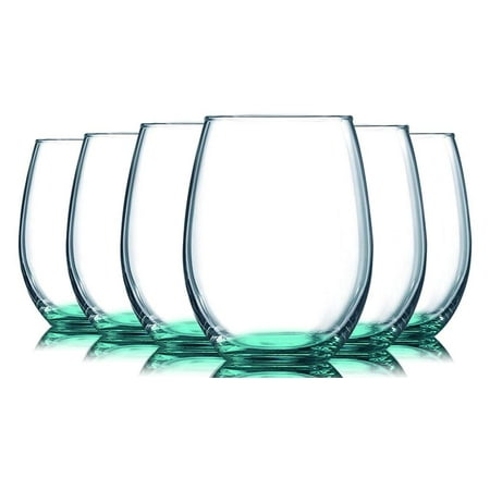 Riedel Pink Wine Glasses Aqua Bottom Accent 15 oz Stemless Wine Glasses - Set of 6 by TableTop King - Additional Vibrant Colors Available ()