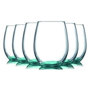 TableTop King 15 oz Wine Glasses, Stemless Style, Bottom Accent, Aqua, Set of 6