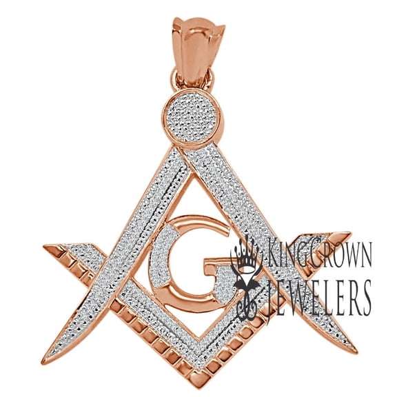 Real Genuine Natural Diamonds Freemason Masonic G Compass Charm Pendant 10K Rose Gold Finish 2"