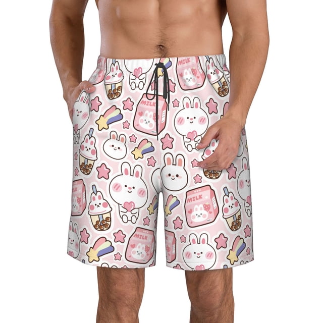 Fotbe Cute Rabbit Trajes de Baño Estampados para Hombre, Shorts de Verano de Secado Rápido, Ropa de Playa, Bañadores-Small
