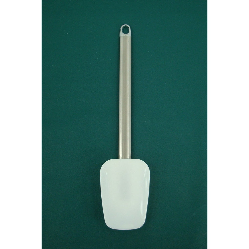 Silicone Super Spoon Spatula, Stainless Steel Handle (White), Silicone spoon spatula features a