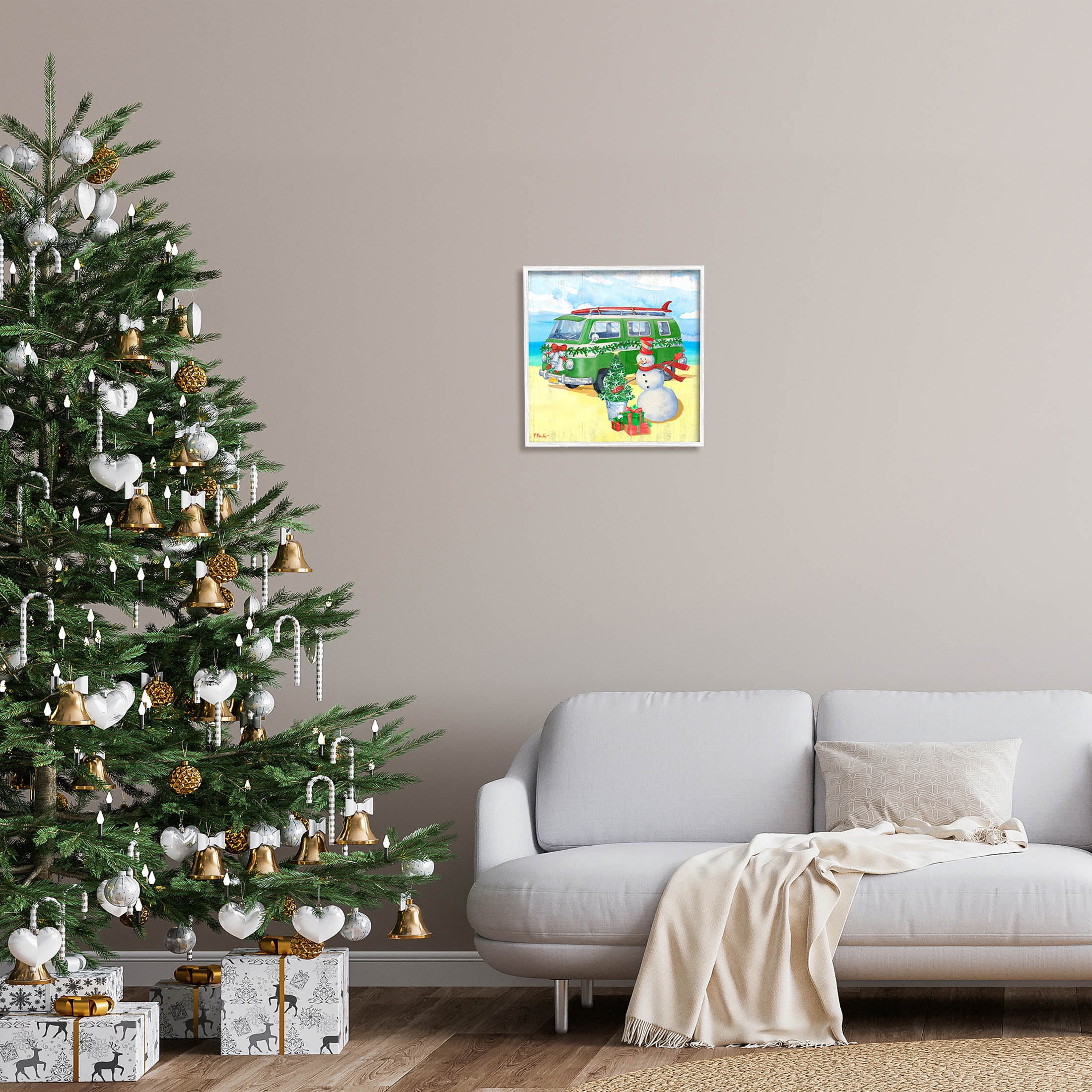 Nautical Christmas Holiday Beach Holiday Graphic Art White Framed Art Print Wall Art