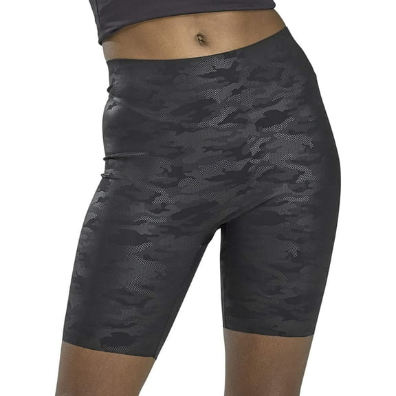 HUE Womens Faux Leather High Waist Bike Shorts Large Black Camo