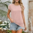 thumbnail image 3 of ADSSDQ Womens Summer Tops Trendy 2025 Cap Short Sleeve Tshirts Shirts Crew Neck T Shirts Fashion Light pink M, 3 of 5