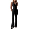 thumbnail image 2 of Mono Deportivo de Yoga para Mujer, Sin Mangas, con Escote en V, Ribete de Encaje y Cuello Halter, con Medias Acampanadas. Negro S, 2 of 10