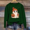 thumbnail image 3 of Womens Halloween Sweatshirts Oversized Long Sleeve Graphic Tees Cute Ghost Pumpkin Printed Fall Pullover Cozy Casual Holiday Party Vacation Tops for Women Blackish Green L, 3 of 3
