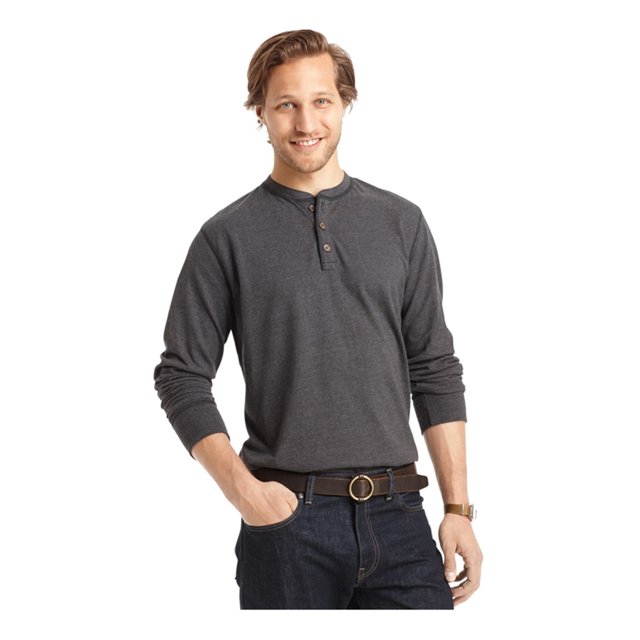 GH Bass & Co. Hombre Carbon LS Henley Shirt, Negro, Peque?o G.H. Bass & Co. henley