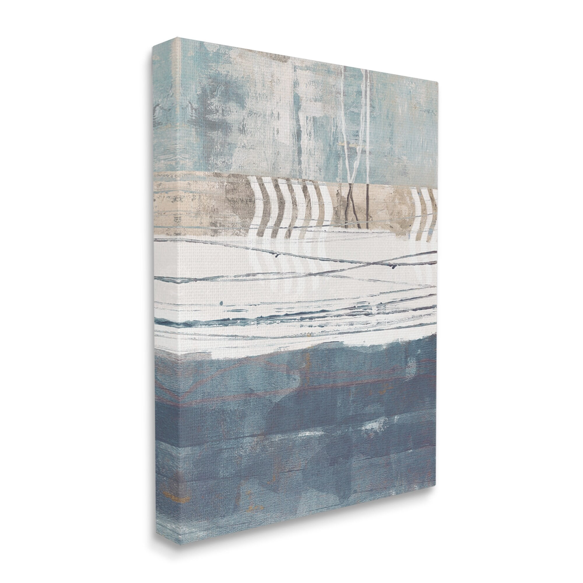 Stupell Industries Nautical Abstract Painting Waved Lines Neutral Horizon, 30 x 40,Design by Dan Meneely