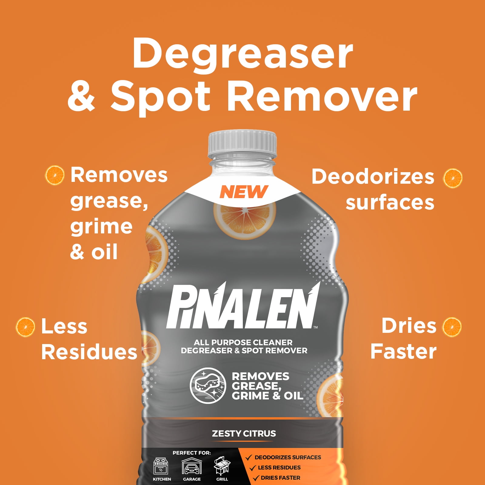 Pinalen All Purpose Cleaner & Degreaser, Zesty Citrus Scent, 128 fl oz