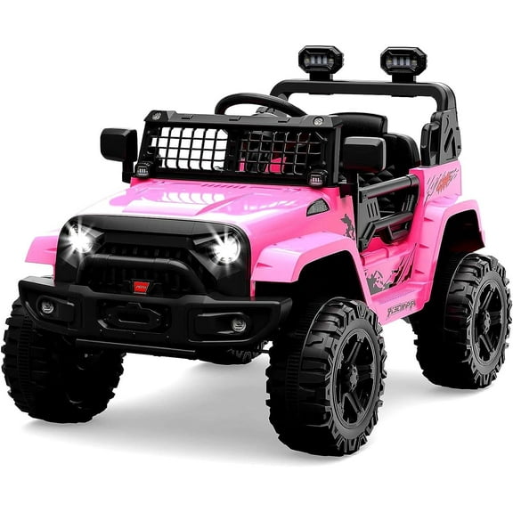 Jojoka 12V Ride-On Truck Car for Kids, Battery Powered Electric Toys with Parent Remote Control, 4x4, LED Lights, Bluetooth, 2 Speeds, for 3-6 Years Old, Pink