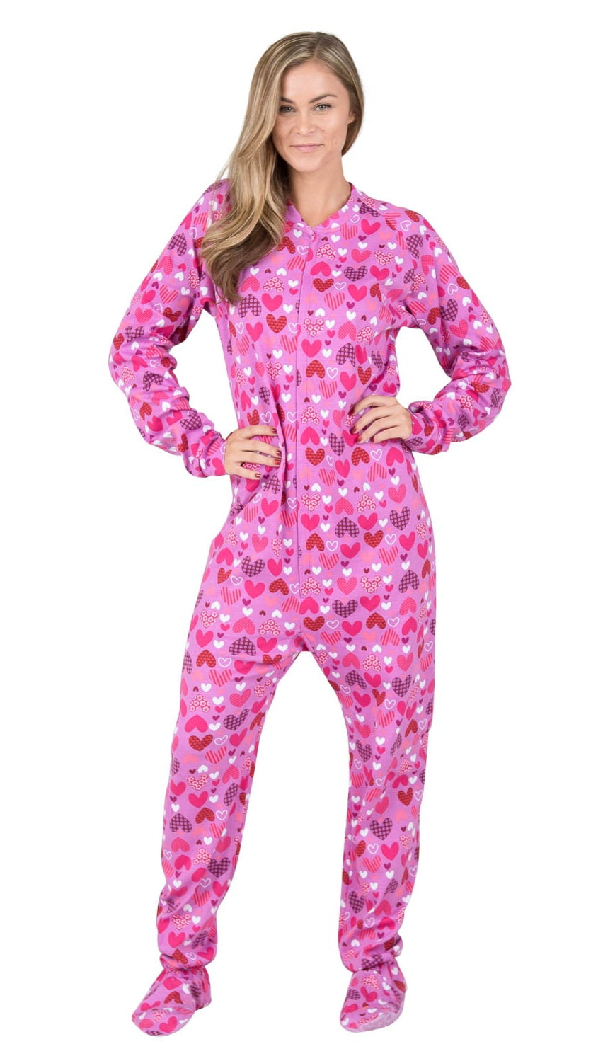 Footed Pajamas Footed Pajamas Countless Hearts Adult Cotton Onesie