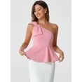 thumbnail image 4 of DARING DIVA Women's One Shoulder Top Bow Ruffled Peplum Top S Pink, 4 of 6