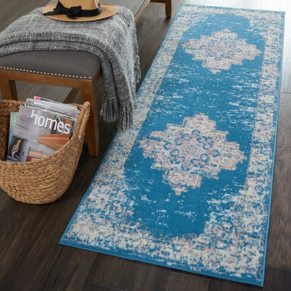 Nourison Grafix Center medallion Blue 2' x 6'Area Rug (2x6)