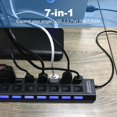 thumbnail image 3 of 7 Port USB 2.0 Hub  Ultra Slim Portable Data Hub Individual LED lit Power Switches  Compatible for All Windows/Linux /Mac Systems/, 3 of 6