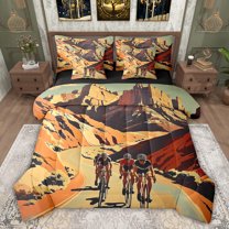 Feelyou Outdoor Cycling Bedding Comforter Set 7 Pieces for Teens, Speed Sports Lover Full Bedding Set, Countryside Mountain Reversible Fitted Sheet Flat Sheet, Ultra Soft Bedroom Decor