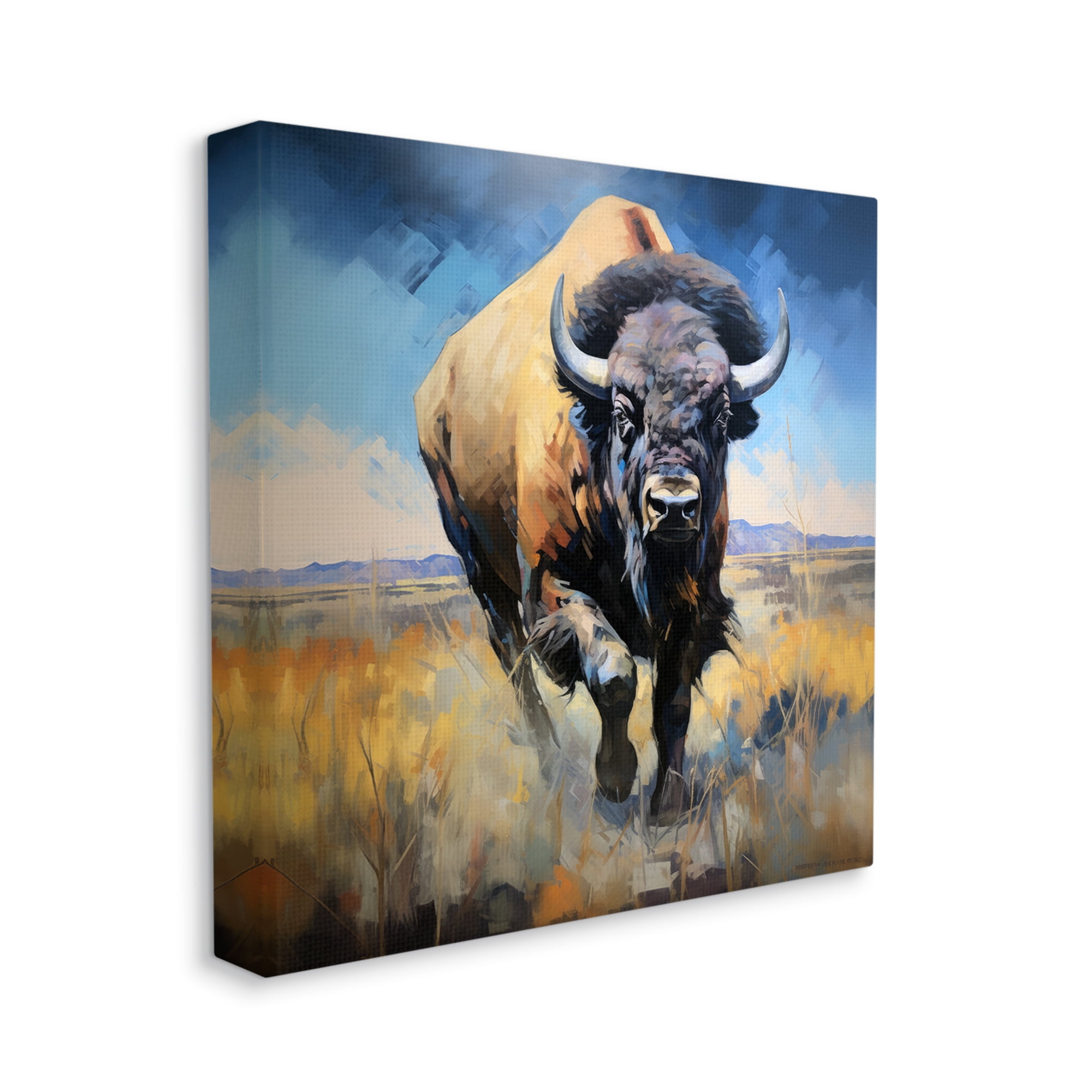 Stupell Industries Bison in Country Field Animals & Insects Painting Gallery Wrapped Canvas Art Print Wall Art, 36 x 36