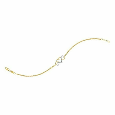 Roy Rose Jewelry 10K Yellow Gold Womens Round Diamond Triple Heart Chain Bracelet 1/10-Carat tw