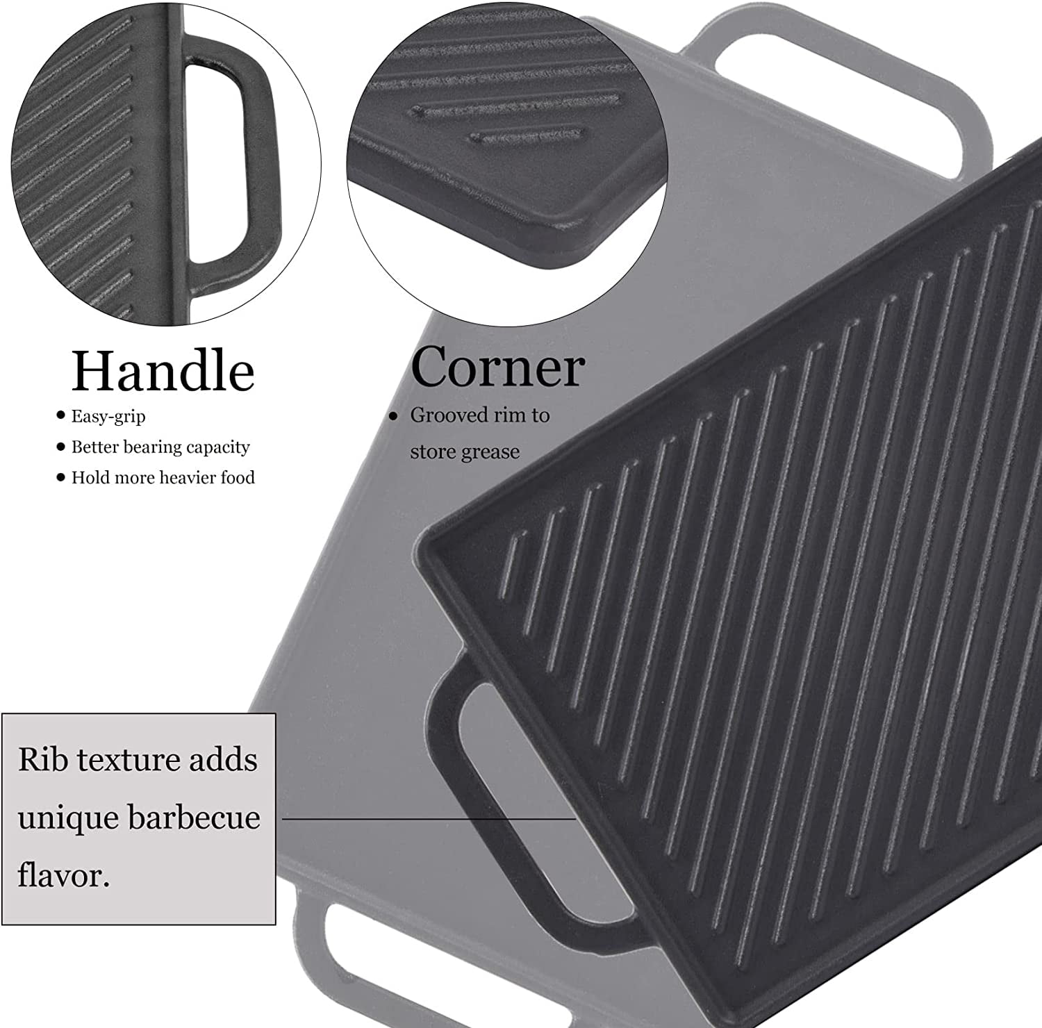 GasSaf Cast Iron Reversible Griddle, Double Sided Grill Pan Perfect for  Stove Tops and Gas Grills, 10 Inch x 10 Inch