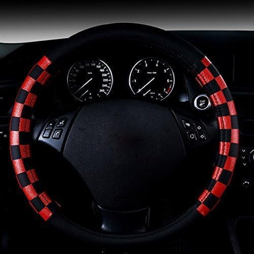 1 Pack Grid Style Microfiber Leather Auto Car Steering Wheel Cover Universal 15 Inch for Women Men, Red