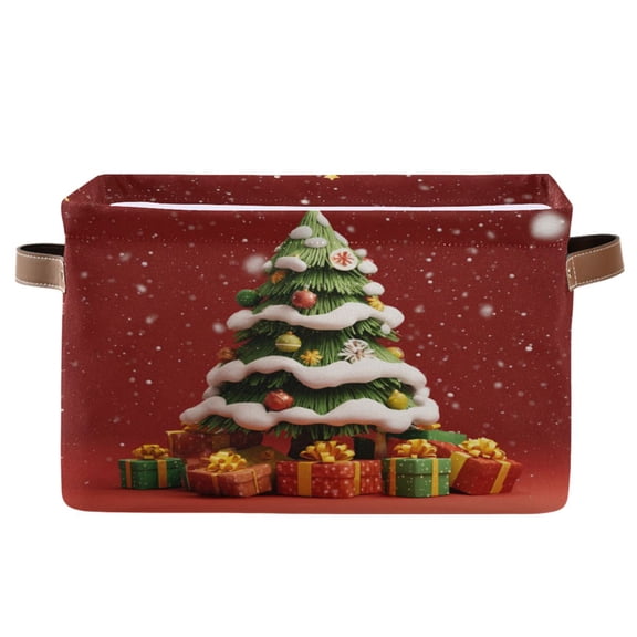 1-Pack Square Closet Organizers with Handles Open Basket Bins 3d Christmas Tree Storage Basket for Home Office