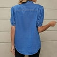 thumbnail image 4 of Teissuly Women's Spring And Summer Solid Color Casual Lapel Short-Sleeved Denim Shirt Short-Sleeved Lapel Top/Shirt, 4 of 6