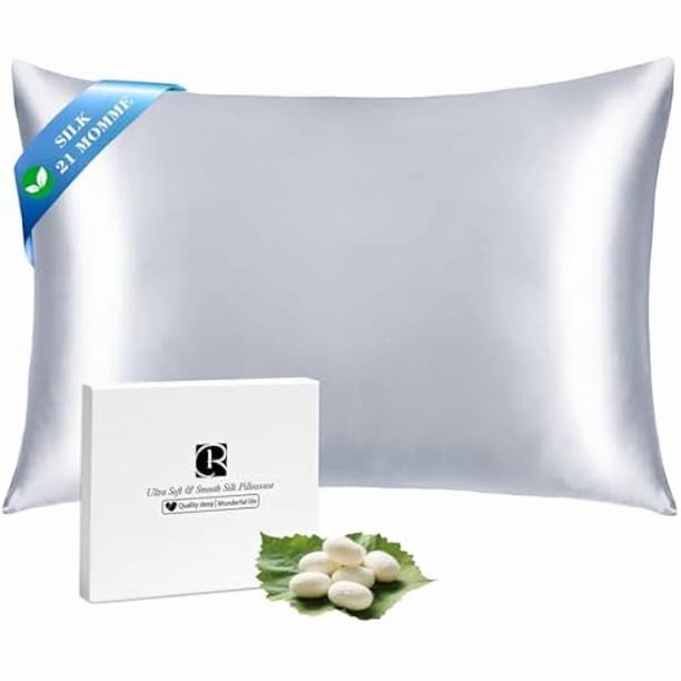 Chenchen Silk Pillow Cases with Zipper, 21momme Mulberry Silk Pillowcase for Hair Skin Health, Soft Smooth Breathable Cool Pillow Cover for Beauty Sleep with Gift Box 1PC(Queen 20"x30", Silver Grey)