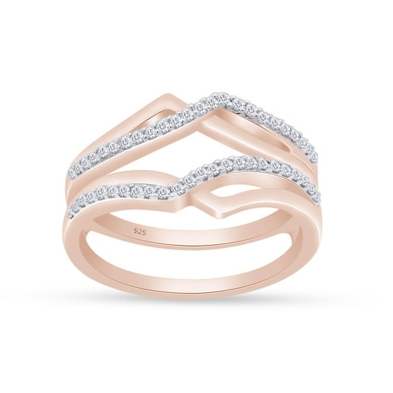 Round Cut White Cubic Zirconia Criss Cross Infinity Guard Enhancer Ring In 14K Rose Gold Plated 925 Sterling Silver (Color: White, Clarity: VVS1-VVS2) -8.5