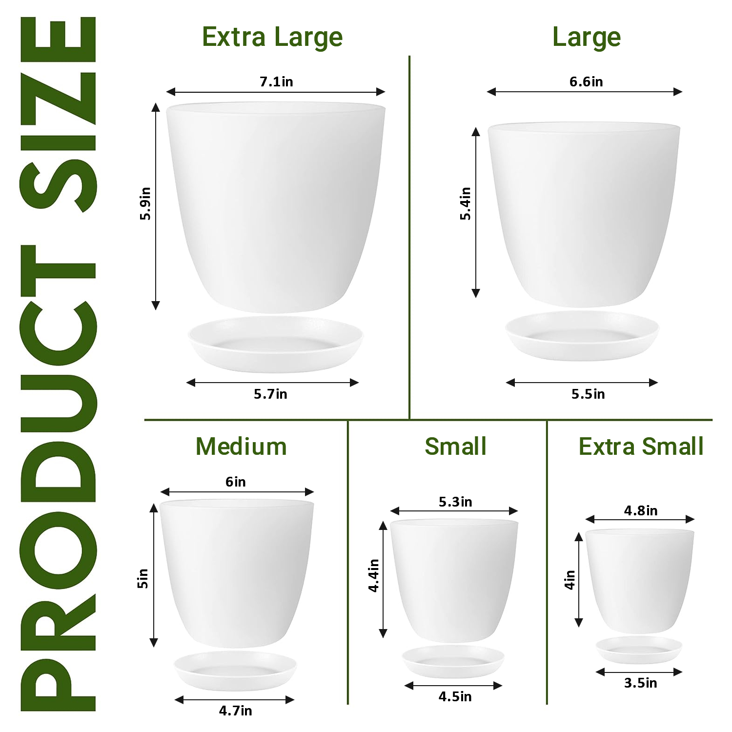 Foukus 5-Pack White Plastic Plant Pots with Drainage, White photo 2