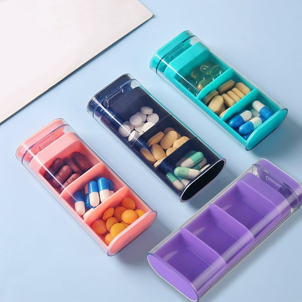 Pastillero Portátil de 3 Compartimentos | Diseño Transparente Deslizable | Secciones Separadas | Caja para Medicamentos Diarios | Caja de Almacenamiento con Separador Transparente | Negro | Plástico