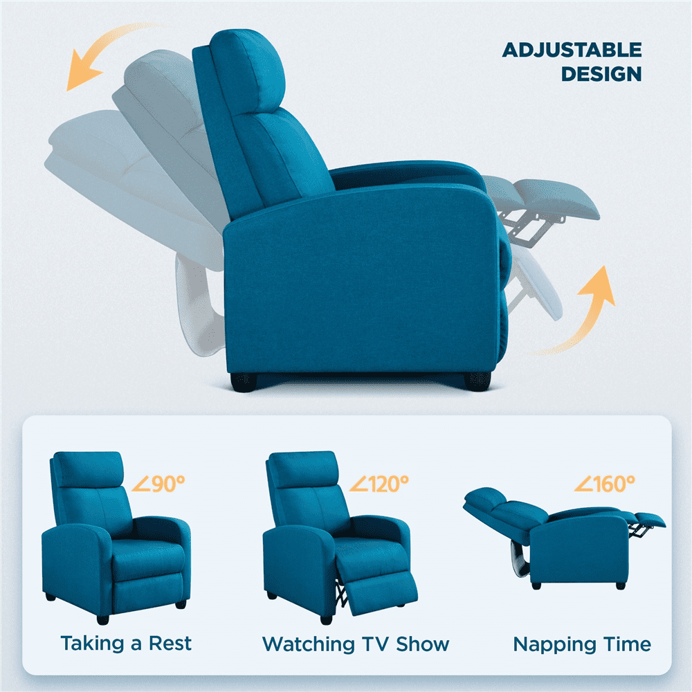 Alden Design Adjustable Fabric Recliner Chair with Pocket Springs for Livingroom, Set of 2, Teal