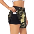 thumbnail image 2 of Bixox Women's Gold Spider On The Web pattern 2 in 1 Running Shorts - Lightweight Athletic Workout Gym Yoga Shorts Liner with Pockets - Small, 2 of 5