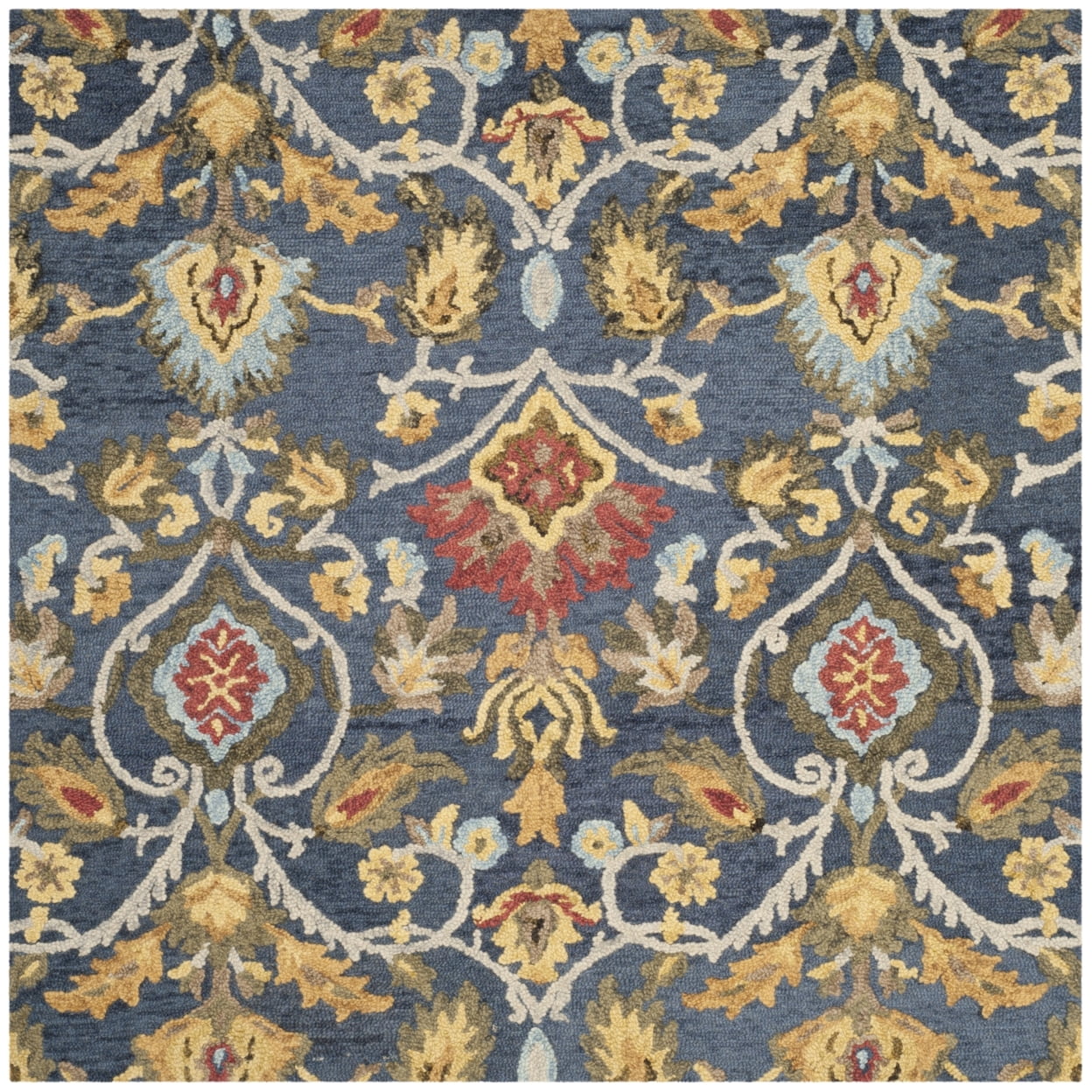 SAFAVIEH Blossom Lennon Floral Wool Area Rug, Navy/Multi, 3' x 3' Round