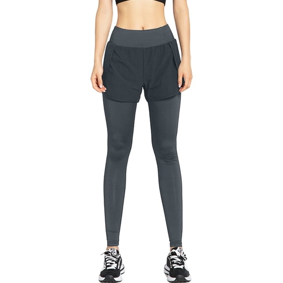QHFBli Women's 2 in 1 Yoga Leggings with Shorts High Waist Tummy Control Side Pockets for Outdoor Exercise Leggings