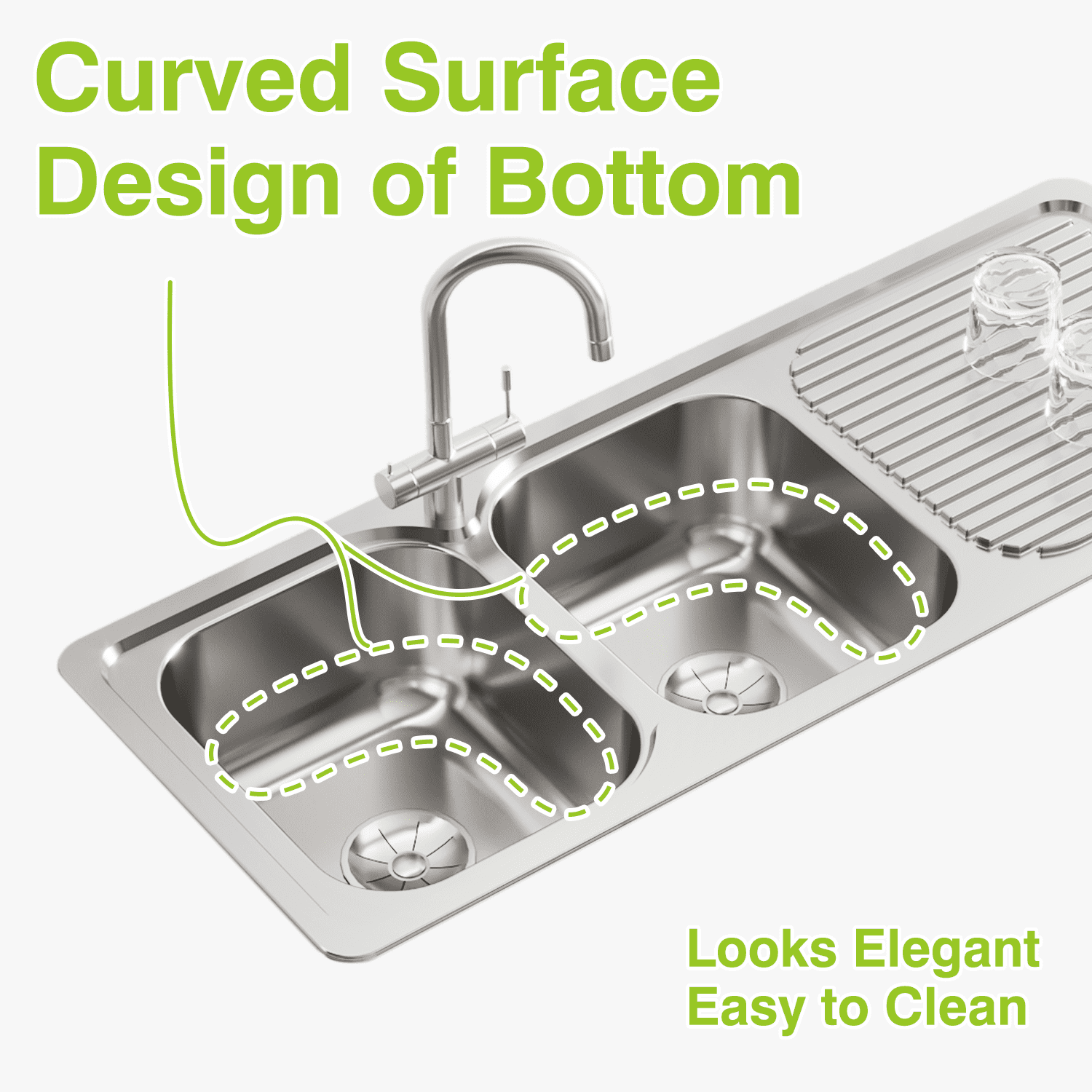 Naiture Double Bowl Stainless Steel Kitchen Sink, Rectangular Drop-In Top Mount Sink, 46-1/2" X 18-7/8" with Left Drainboard and Single Faucet Hole