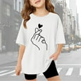 thumbnail image 2 of Summer Tops for Girls Size 9-10 Short Sleeve Casual Round Neck Fashion Cool Graphic Tees Soft Comfy Beach Wear Summer Clothes(Heart, A04-White, 9-10 Years), 2 of 6