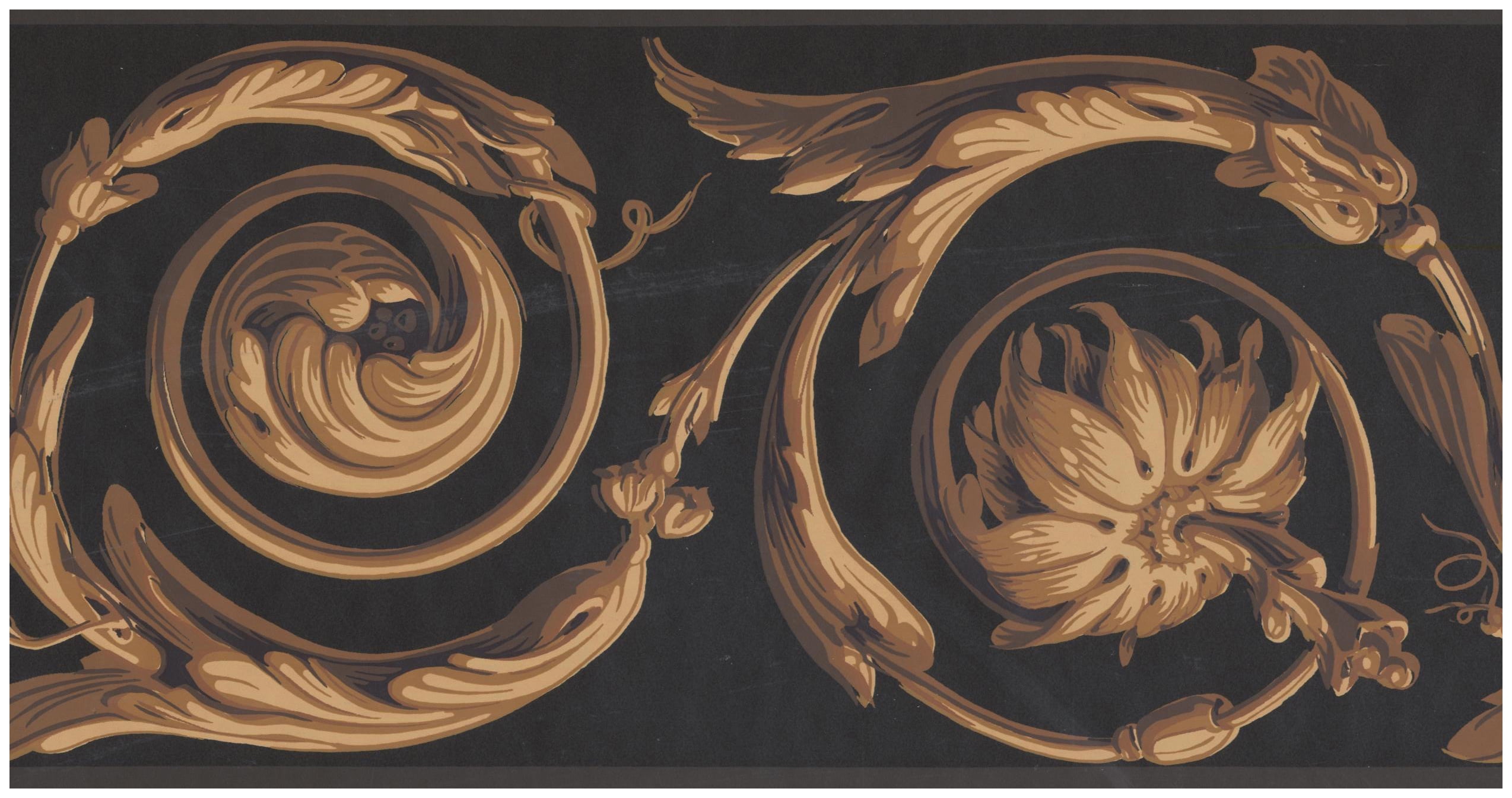 Prepasted Wall Border Abstract Gold Damask Vines Black Wallpaper
