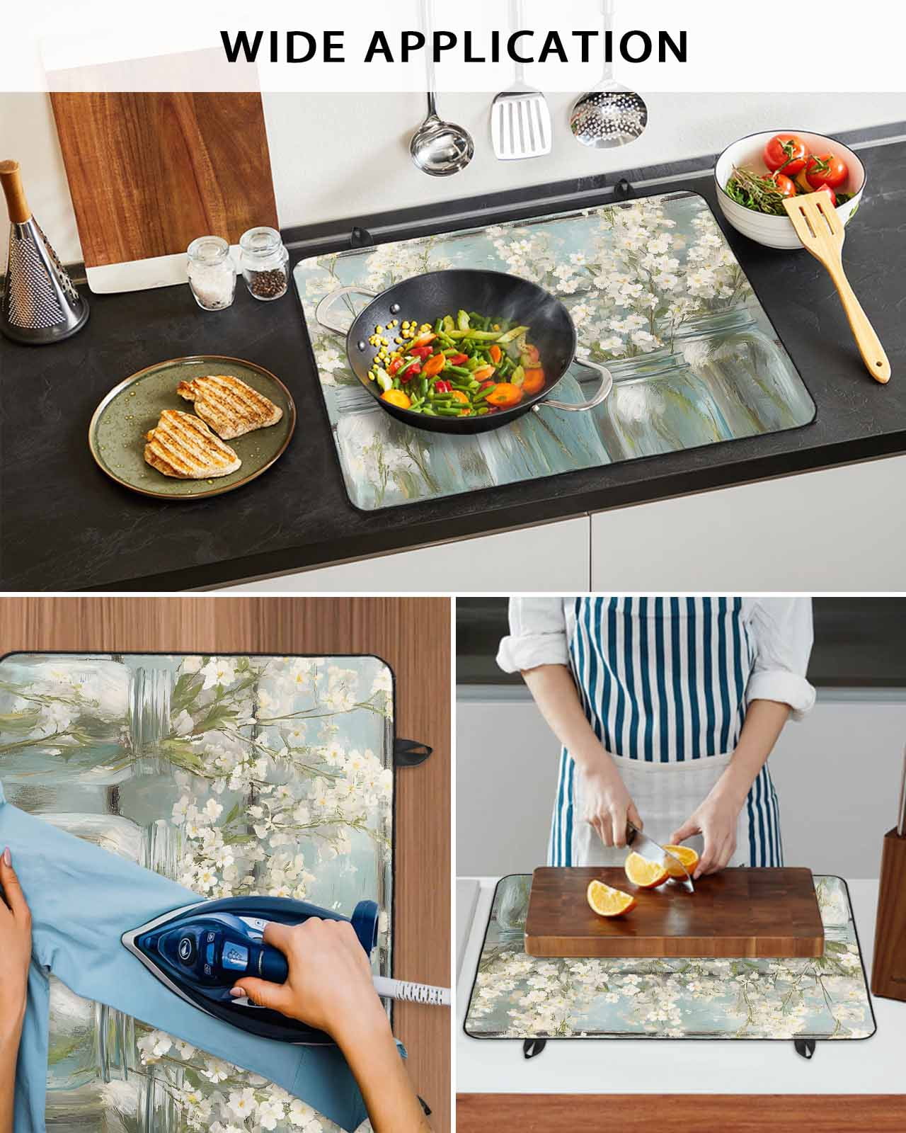 nqOlkjepod Large Induction Cooktop Protector Mat 36"x21", Retro Flower Stove Top Covers for Electric Stove, Farm Bottle Floral Modern Oil Painting Stove Burner Cover Mats, Glass Top Stove Cover