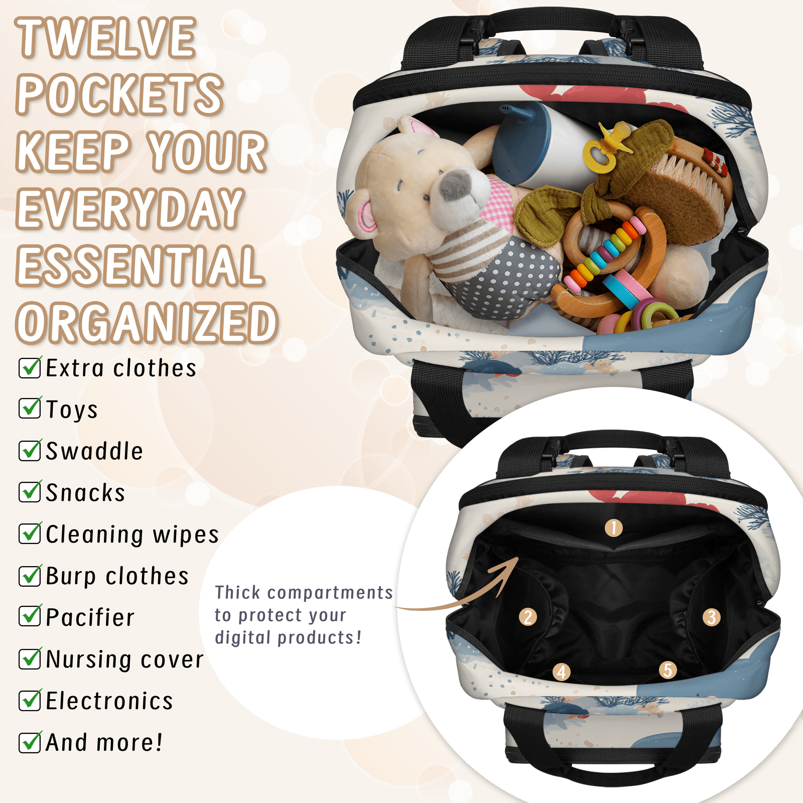 Multifunctional Diaper Bag Backpack with USB Port & Stroller Straps,Large Capacity Maternity Baby Bag for Mom & Dad
