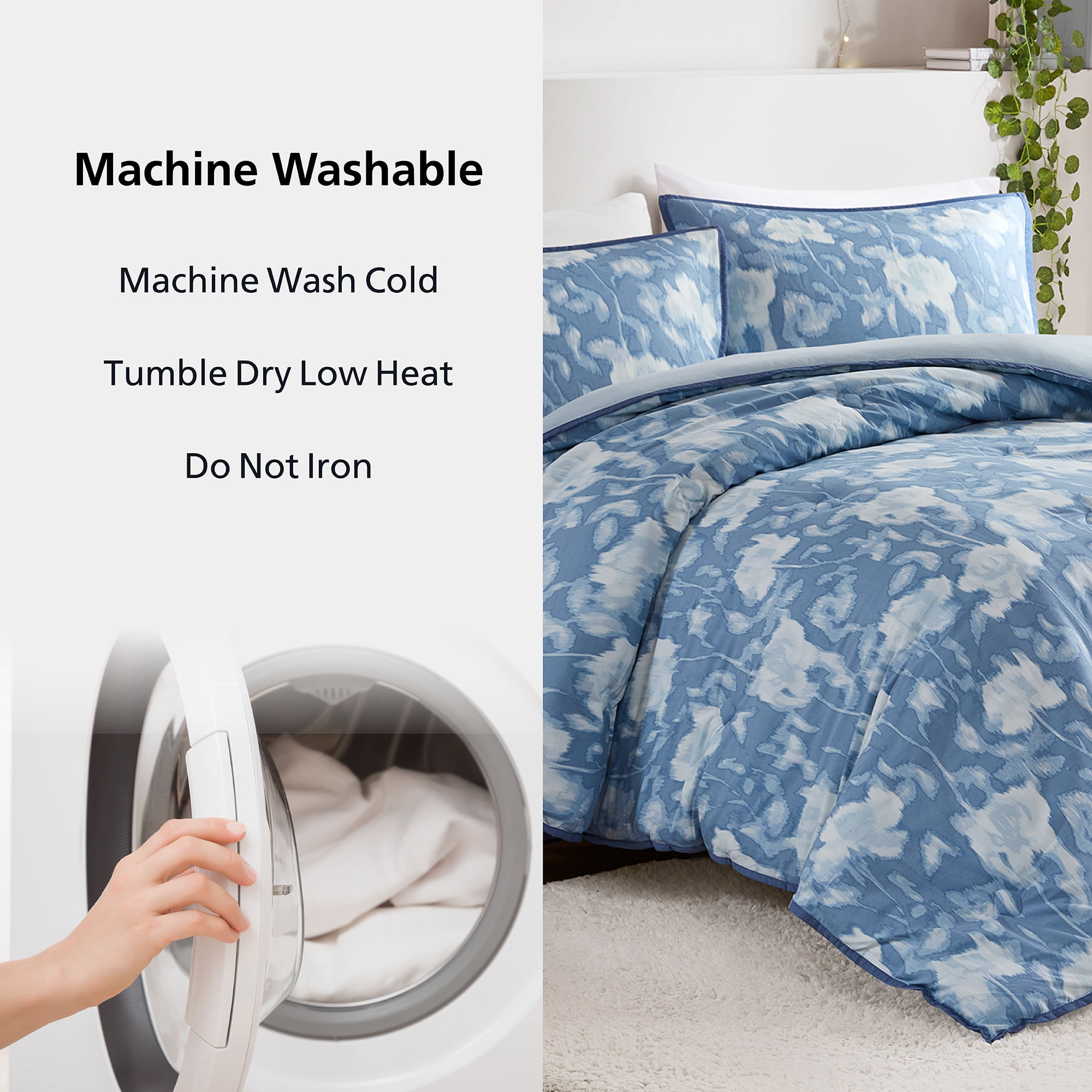 Mainstays Blurred Rose 3-Piece Blue Comforter Set, King
