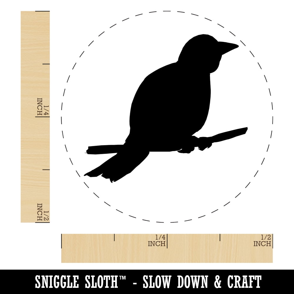 Canary Bird on Branch Solid Self-Inking Rubber Stamp Ink Stamper - Blue Ink - Mini 1/2 Inch
