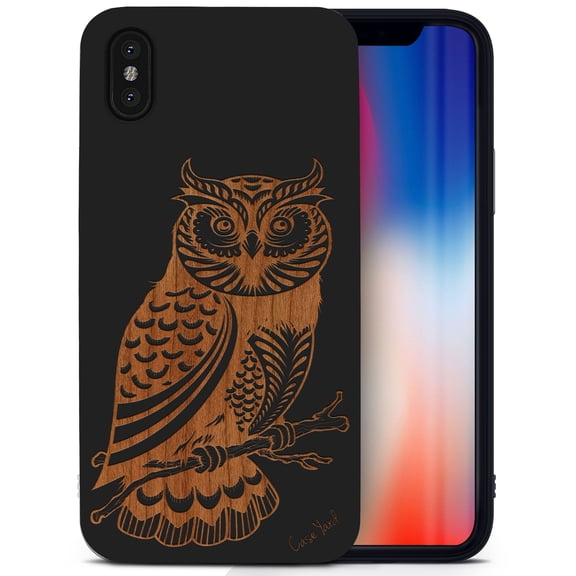 Case Yard Wooden Case for iPhone-XS-Max Soft TPU Silicone cover Slim Fit Shockproof Wood Protective Phone Cover for Girls Boys Men and Women Supports Wireless Charging Owl 2 Design