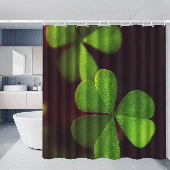 Waterproof Clover Shower Curtain Bathroom Decoration Polyester Curtain Bath Accessory Green 180x180cm
