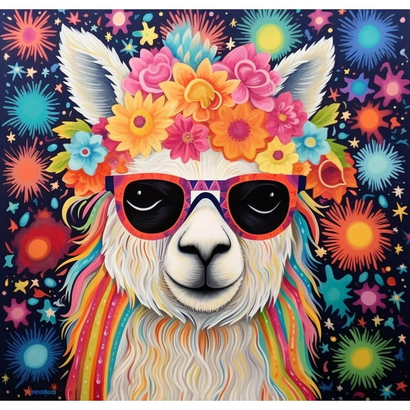 Cartoon Colorful Animal Llama DIY 5D Diamond Art Painting by Number Kits for Adults Paint with Full Drill Round Diamond Gems Painting Art Craft for Home Wall Decor 13.8x13.8in