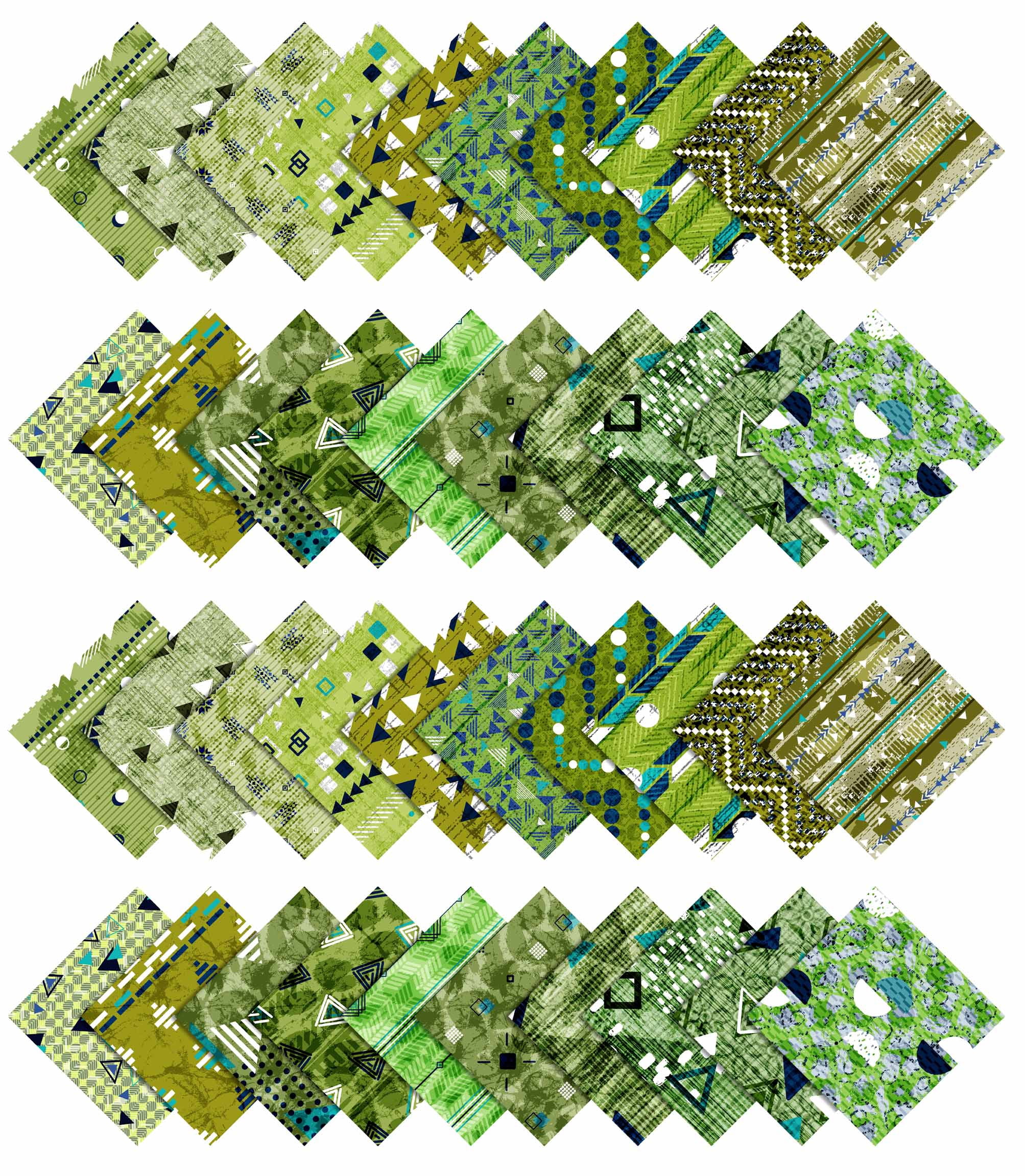 Soimoi 40Pcs Geometric & Texture Print Precut Fabrics Strips Roll Up 1.5x42inches Cotton Jelly Rolls For Quilting - Green