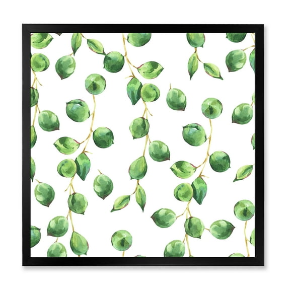 Designart 'Tropical Green Leaves Patern On White' Tropical Framed Art Print