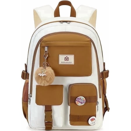 AO ALI VICTORY Laptop Backpack 15.6 inch College Backpack Large Schoolbag Anti Theft Travel Backpack Casual Daypack Schoolbag Teen Ladies (Beige Khaki)