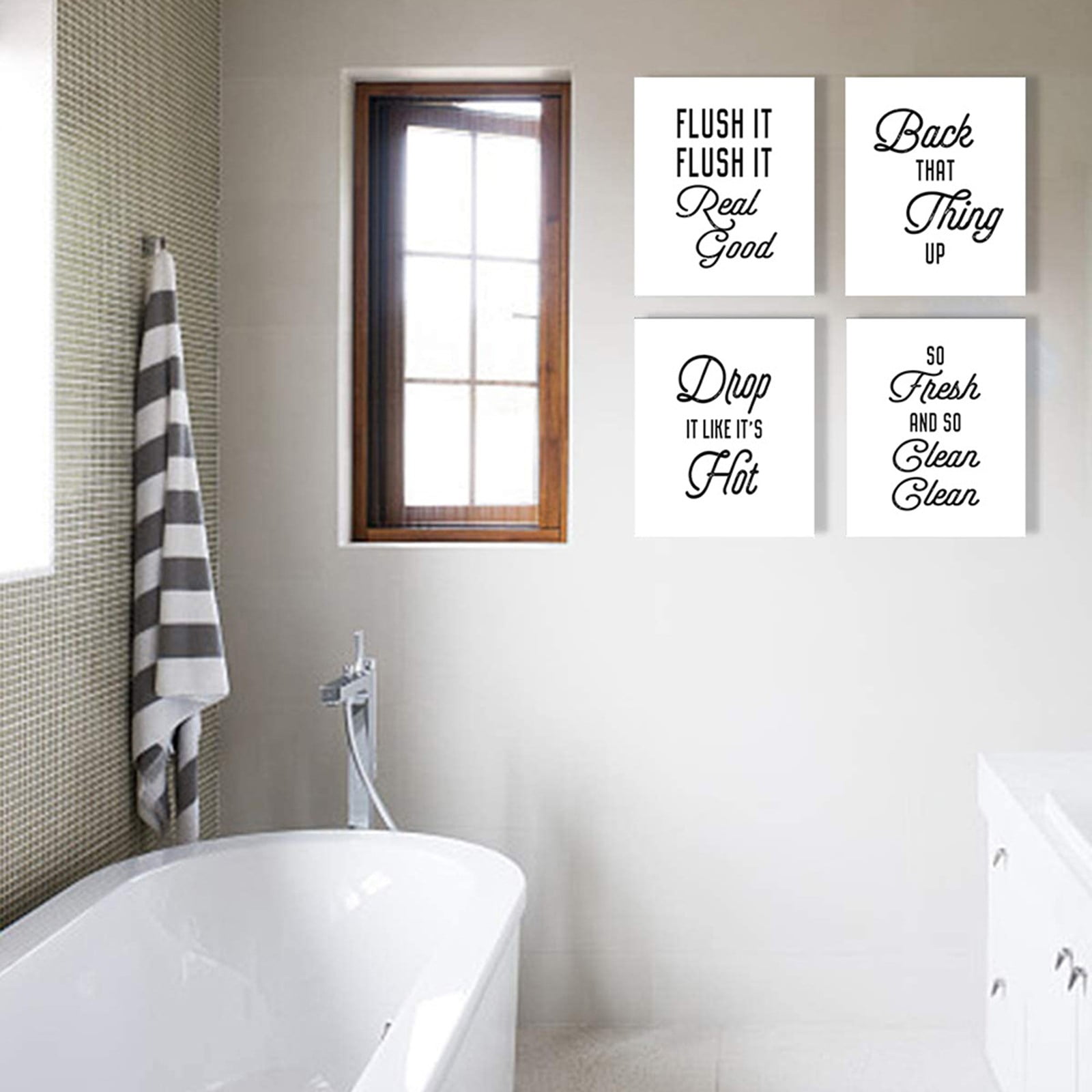 Wefuesd 4Pcs/Set Funny Signs Picture Canvas Painting Bathroom Wall Art Decor, Wall Decor, Home Decor, Room Decor